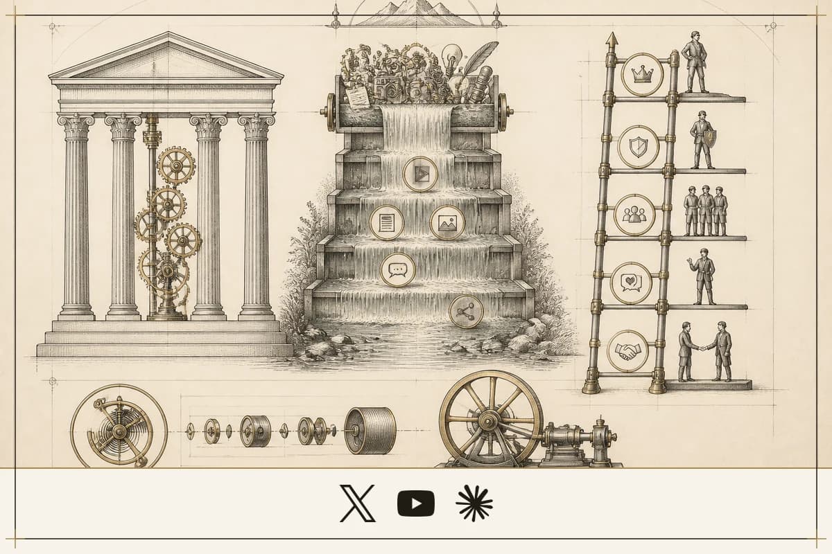 Building a personal-brand content engine that compounds: pillars, the waterfall, and the trust ladder